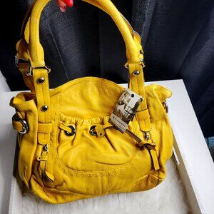 Vintage B. Makowsky Yellow leather shoulder bag with silver Hardware